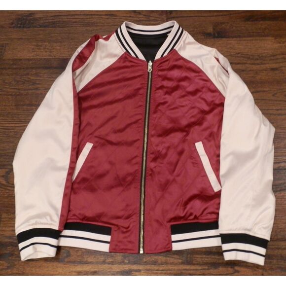 Express Reversible Embroidered Tiger Floral Black Red Jacket Women's Size Medium - Picture 3 of 5